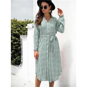 Button Down Printed Long Sleeve Shirt Dress